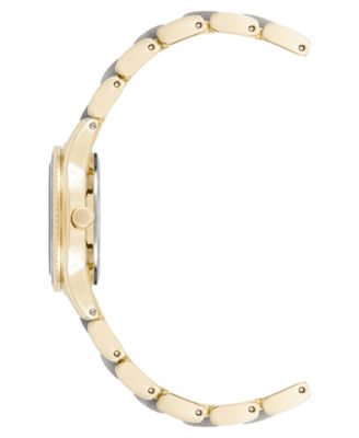 Women's Quartz Light Gray Pearlescent Acetate and Gold-Tone Metal Alloy Link Bracelet Watch, 30mm