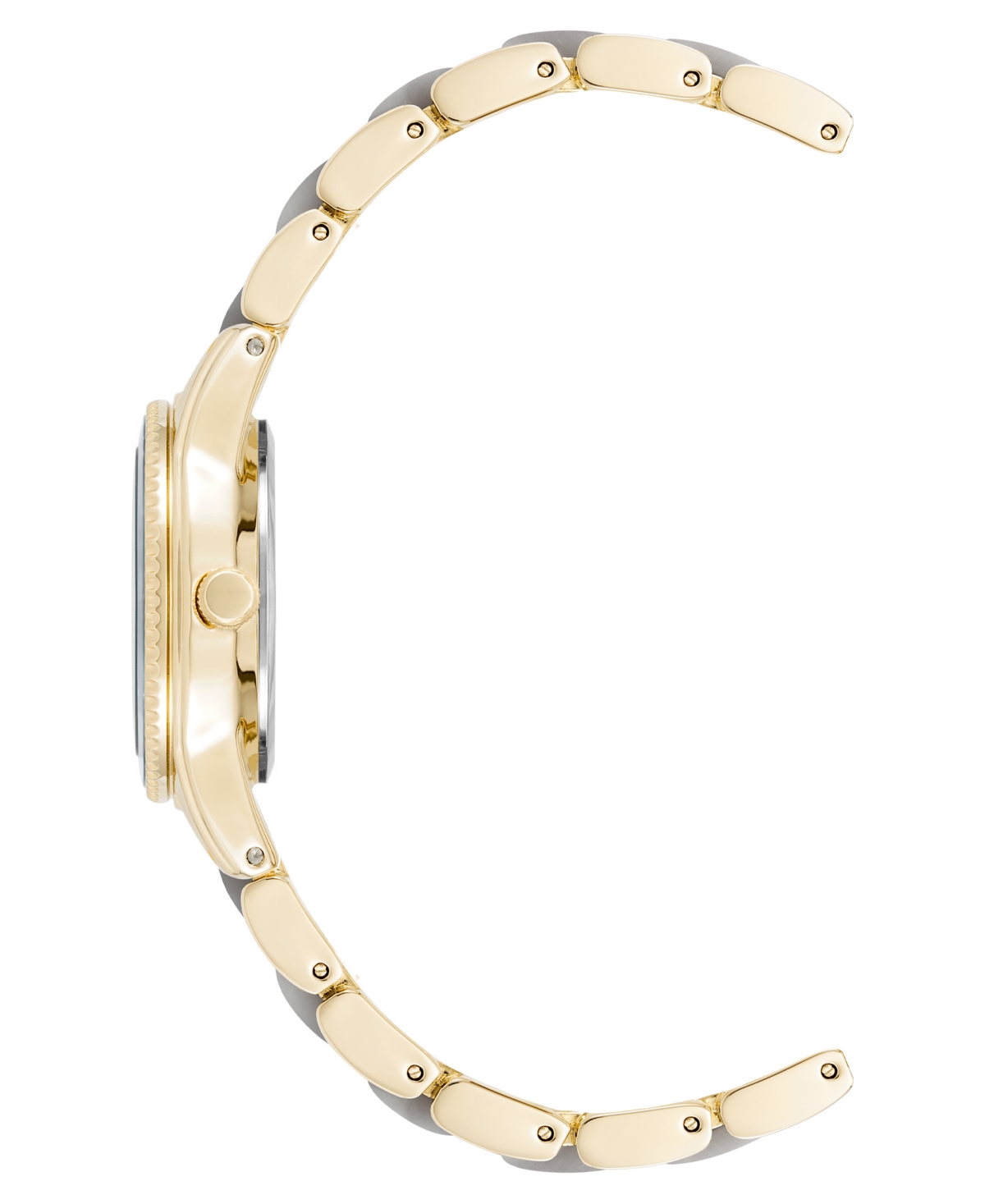 Anne Klein Women's Quartz Light Gray Pearlescent Acetate And Gold-tone Metal Alloy Link Bracelet Watch, 30mm In Gold-tone,light Gray