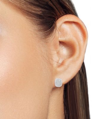 Lab Grown Diamond Cushion Cluster Stud Earrings (2 ct. t.w.) in Sterling Silver or 14k  Gold-Plated Sterling Silver