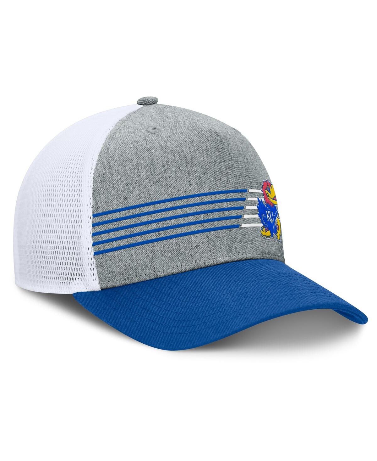 Fanatics Men's Heather Gray/royal Kansas Jayhawks Profile Trucker Adjustable Hat In Heather Gray,royal