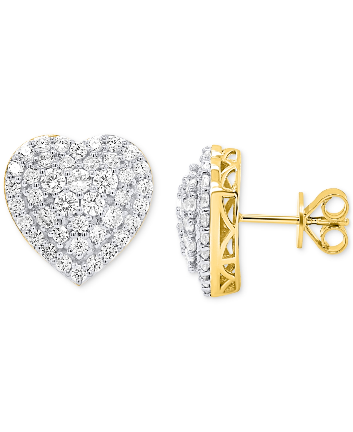 Forever Grown Diamonds Lab Grown Diamond Heart Cluster Stud Earrings (2 Ct. T.w.) In Sterling Silver Or 14k Gold-plated Ste In Gold-plated Sterling Silver