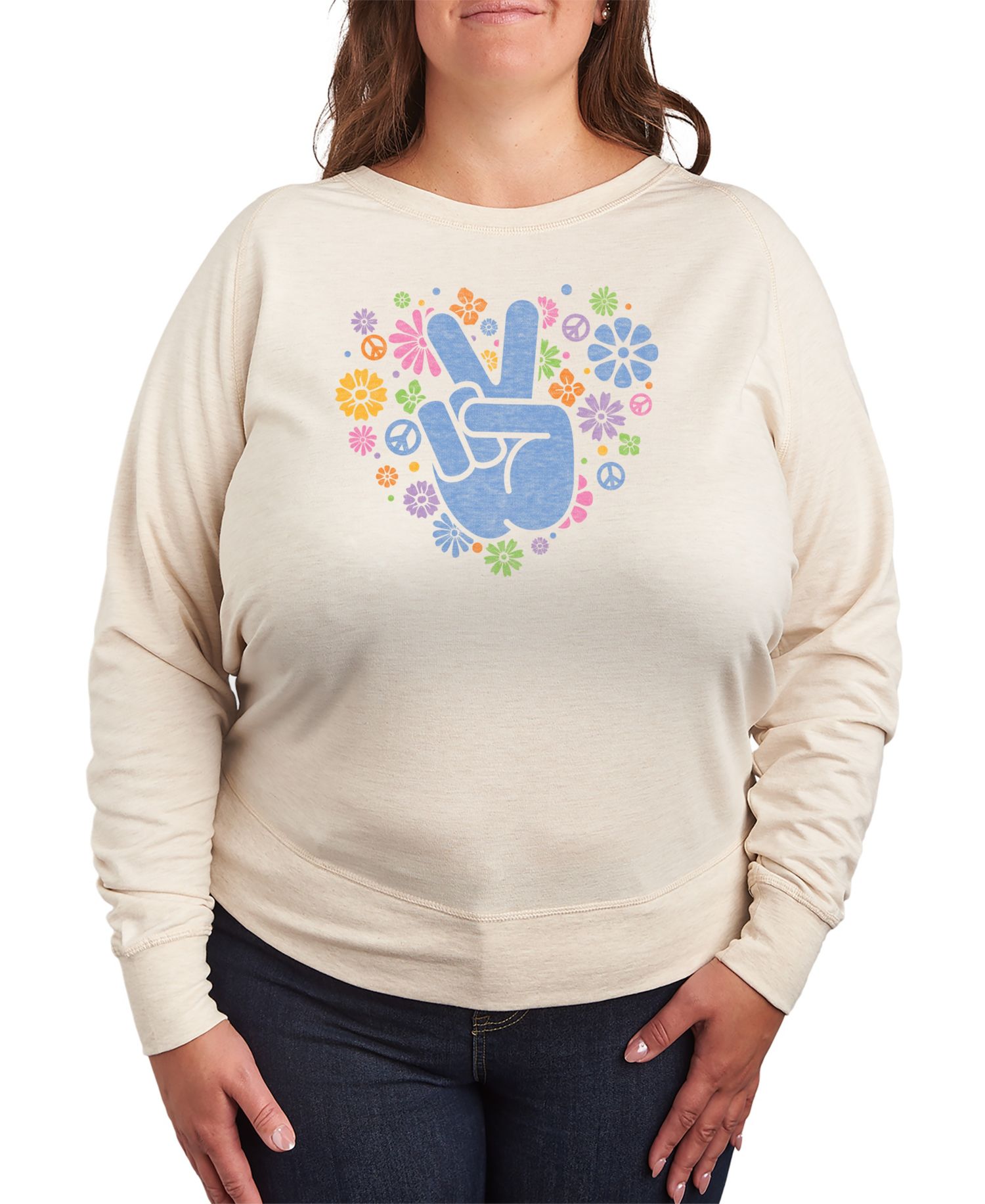 Plus Size Pastel Peace Sign Graphic Pullover T-Shirt