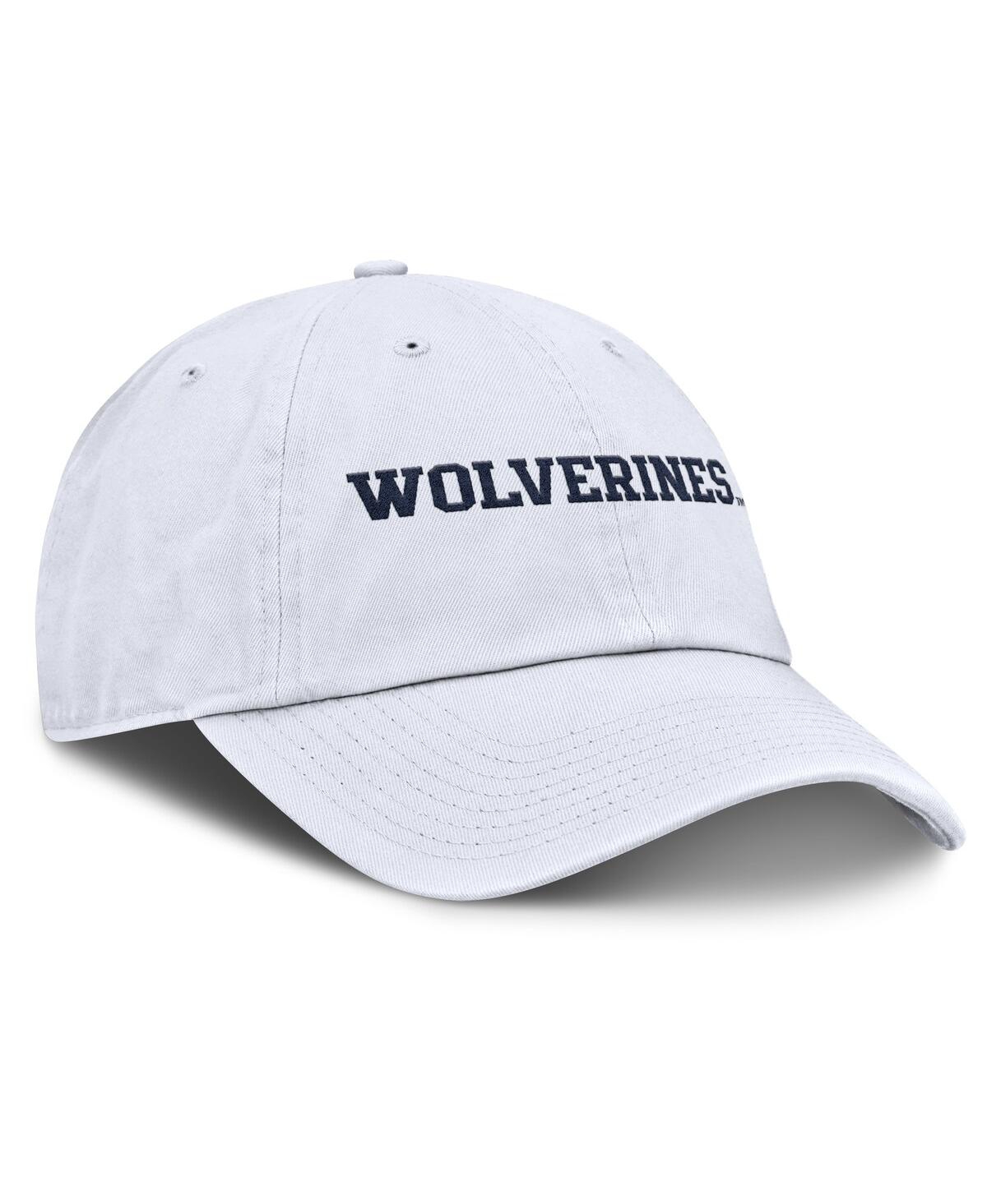 JORDAN MEN'S WHITE MICHIGAN WOLVERINES CORE CLUB MASCOT WORDMARK ADJUSTABLE HAT 
