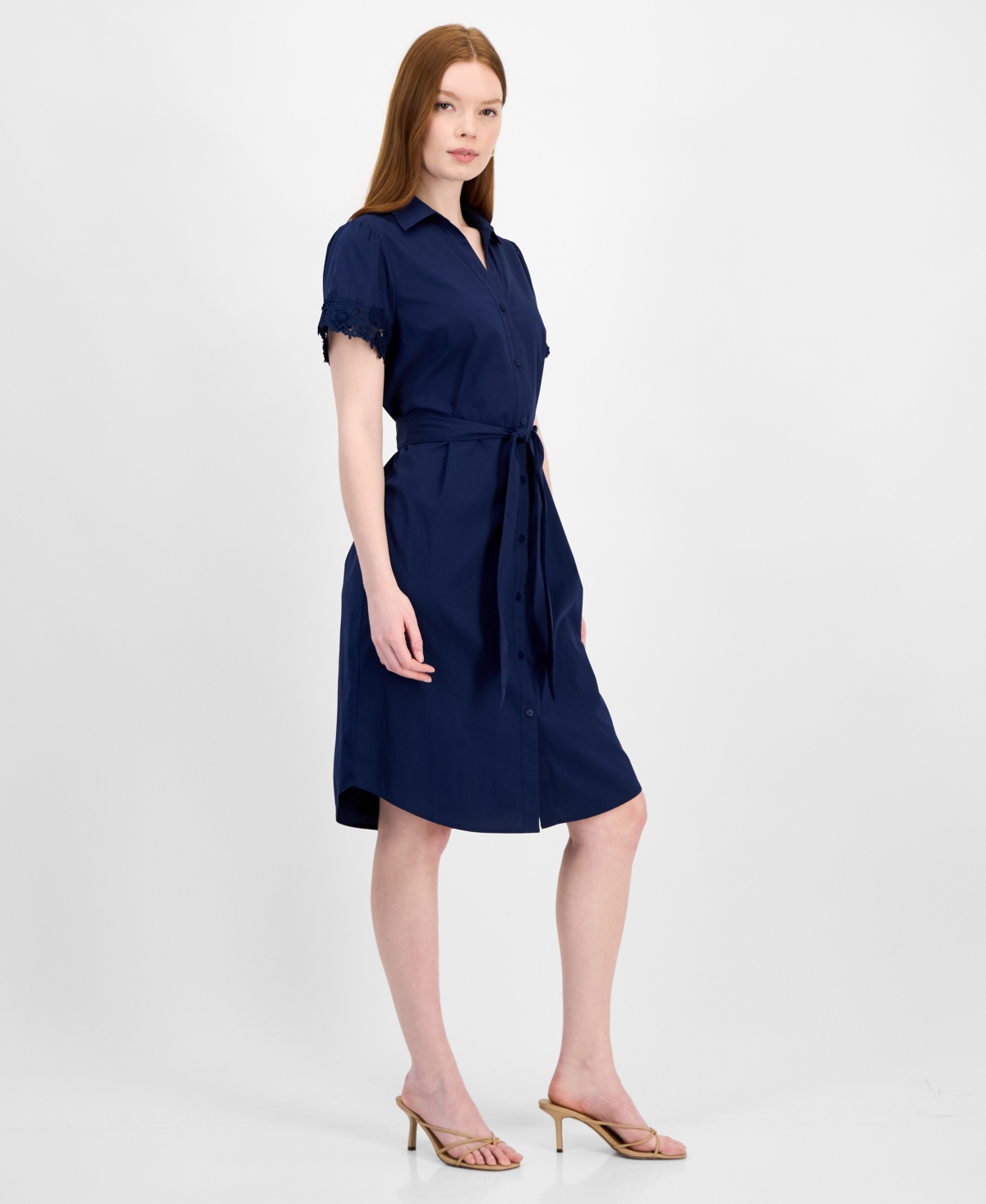 T Tahari Button A-line Dress In Blue