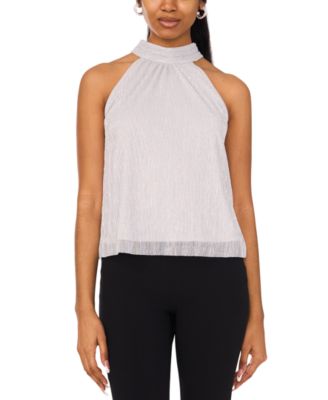 MSK - Petite Metallic Jersey Back-Tie Halter Top