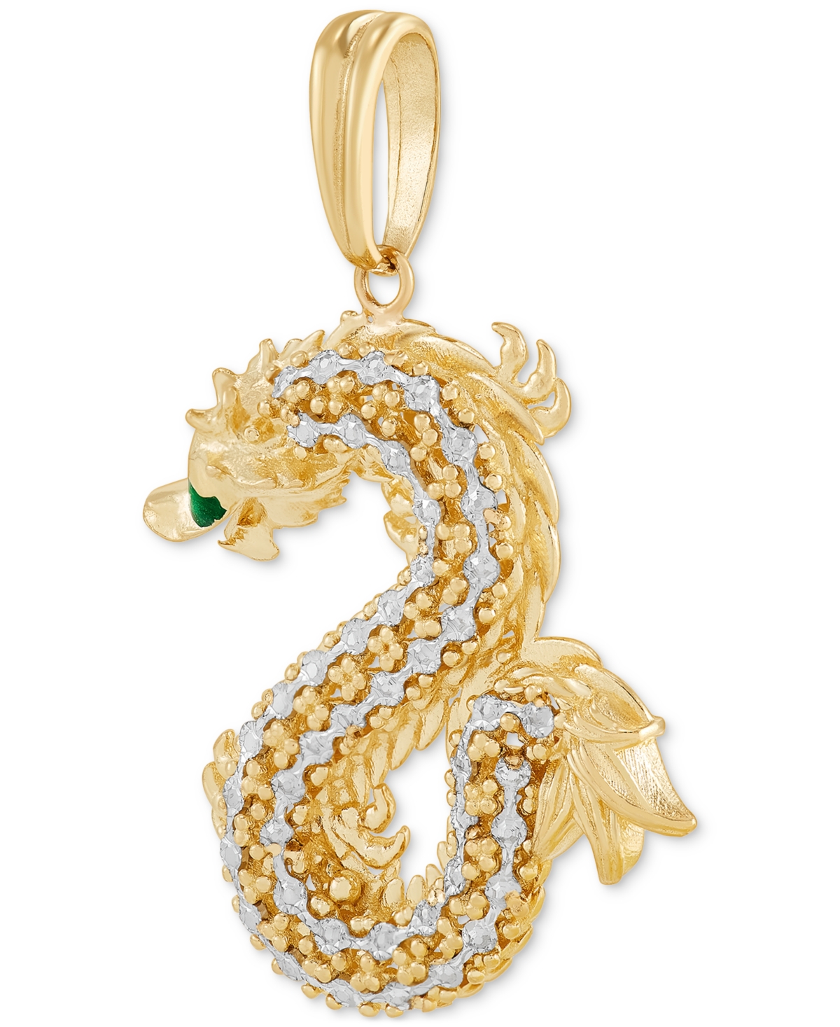 Italian Gold Green Enamel Eye Two-tone Dragon Pendant In 10k Gold In Gold