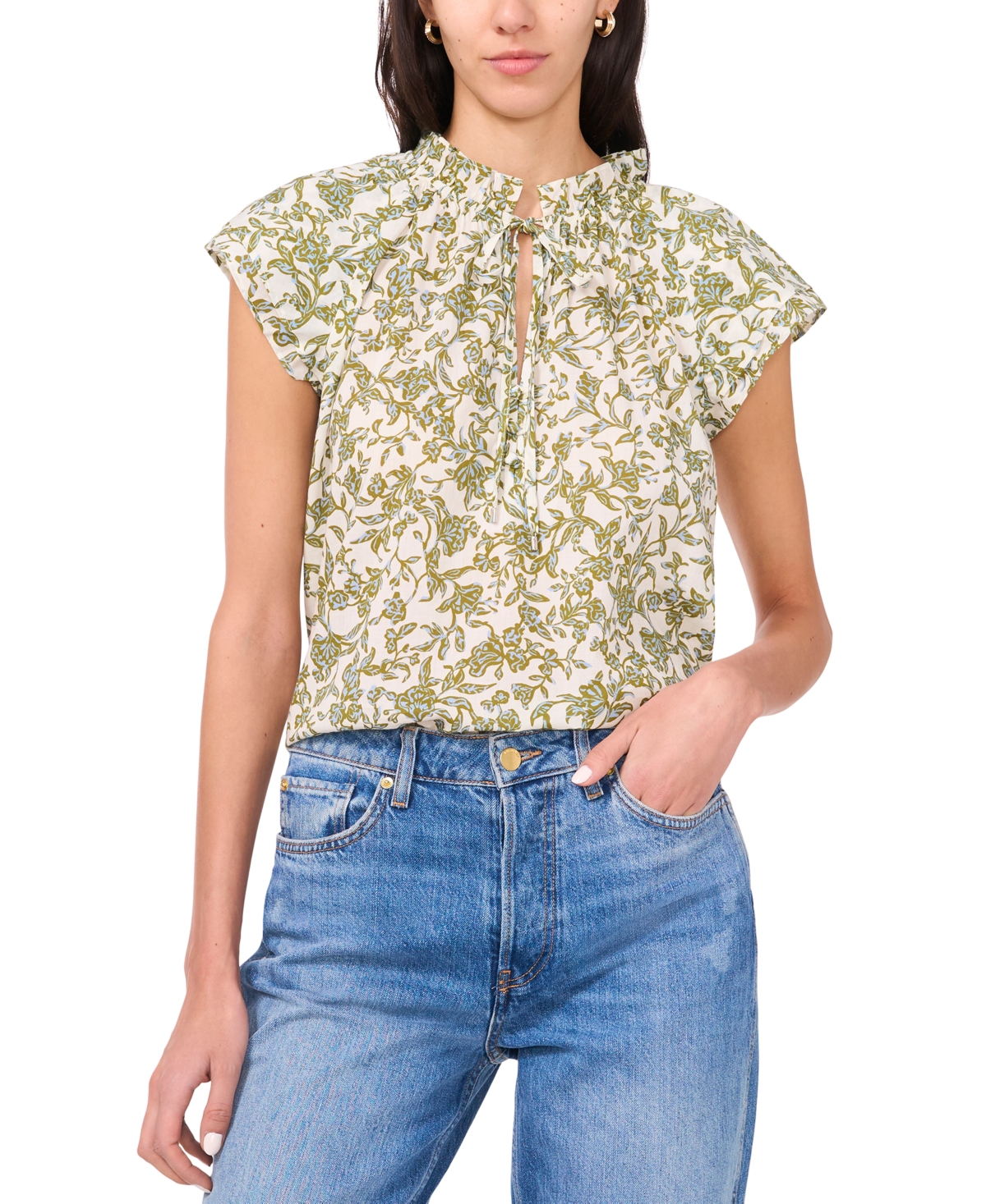 Women's The Rowan Printed Cotton Ruffled Top - Green Olive