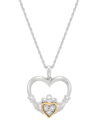 Macy's - Diamond Accent Heart Pendant Necklace in Sterling Silver & 10k Yellow Gold, 16" + 2" extender