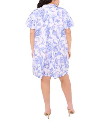 MSK Plus Size Floral-Print Cotton Puff-Sleeve Shift Dress