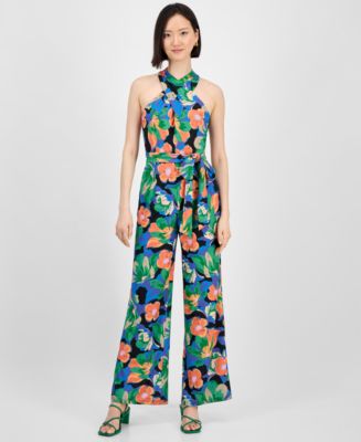 Tahari Petite Floral-Print Tie-Belt Crossover-Neck Jumpsuit  display picture 1