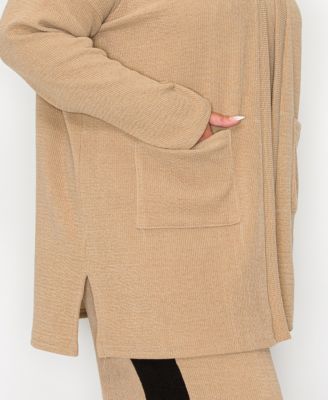 売れ筋商品|||コイン1804 ニット&セーター アウター レディース Plus Size Textured Rib Front Pocket Side Slit Cardigan Sweater Black COIN 1804 Plus Size Textured Rib Front Pocket Side Slit