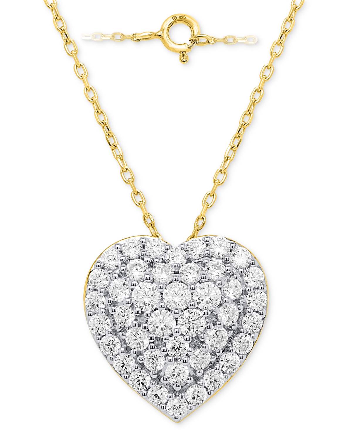 Forever Grown Diamonds Lab-grown Diamond Cluster Heart 18" Pendant Necklace (2 Ct. T.w.) In Sterling Silver Or 14k Gold-pla In Gold-plated Sterling Silver