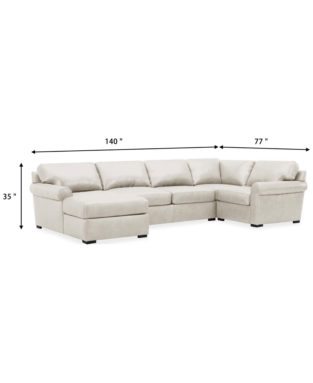 Macy's Radley Roll Arm 139" 4-pc. Leather Square Corner Chaise Sectional, Exclusively At
