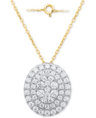 Lab Grown Diamond Double Halo Cluster 18" Pendant Necklace (2 ct. t.w.) in Sterling Silver or 14k Gold-Plated Sterling Silver