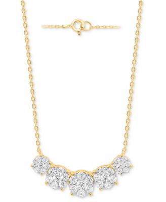 Lab Grown Diamond Five Cluster 18" Necklace (2 ct. t.w.) in Sterling Silver or 14k Gold-Plated Sterling Silver