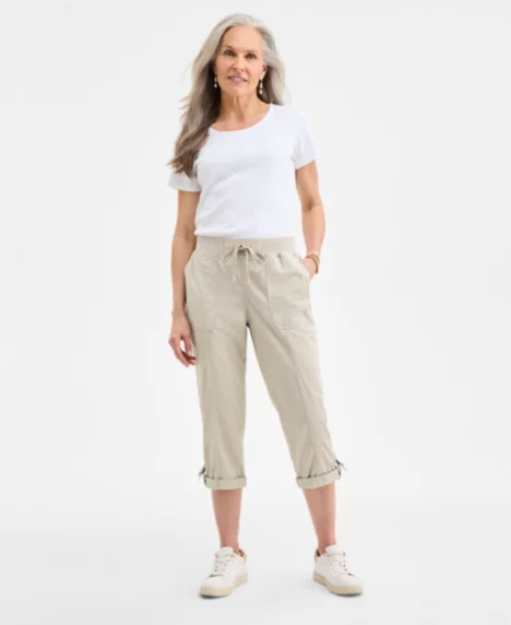 Petite D-Ring Capri Pants - Stone Wall