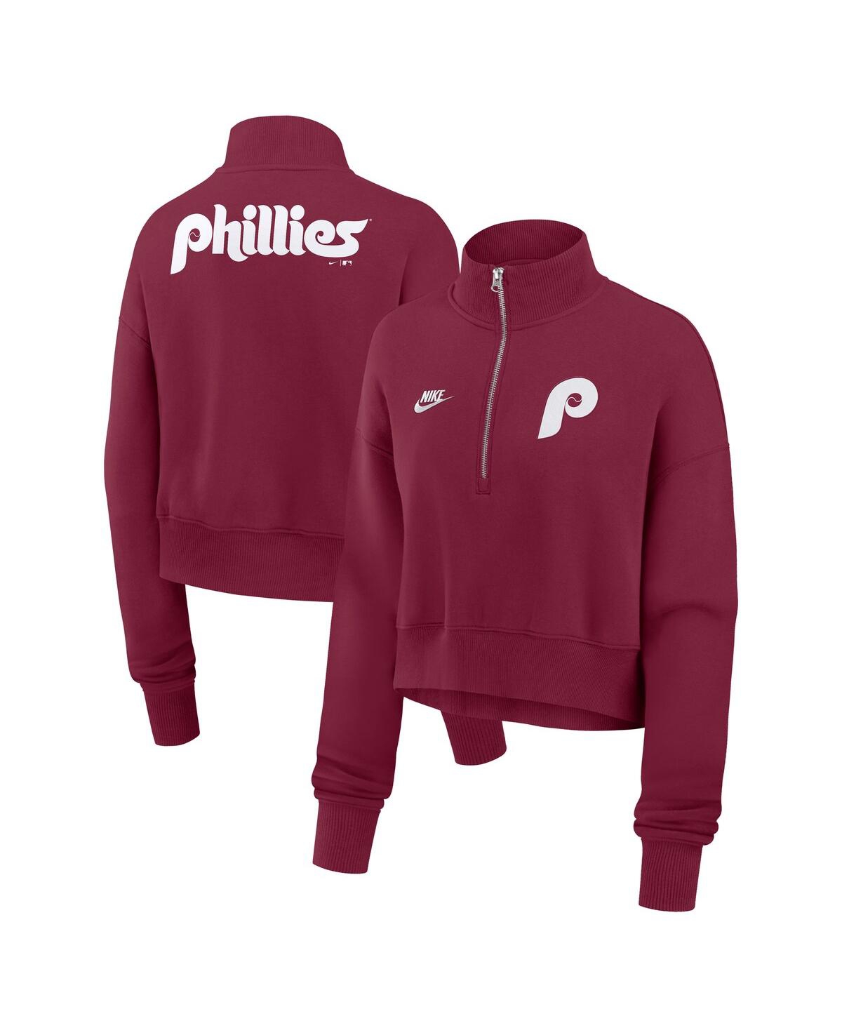 NIKE WOMEN'S BURGUNDY PHILADELPHIA PHILLIES COOPERSTOWN COLLECTION PHOENIX FLEECE HALF-ZIP SWEATSHIRT