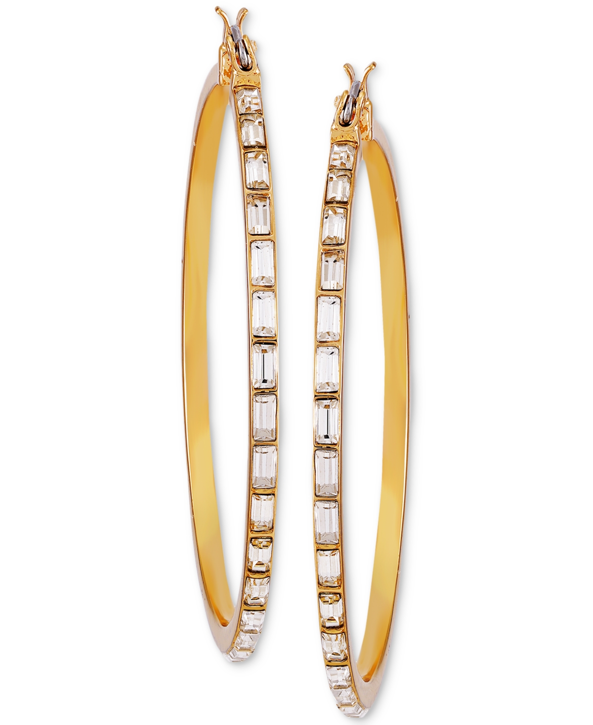 Gold-Tone Baguette Crystal Medium Hoop Earrings, 2" - Gold