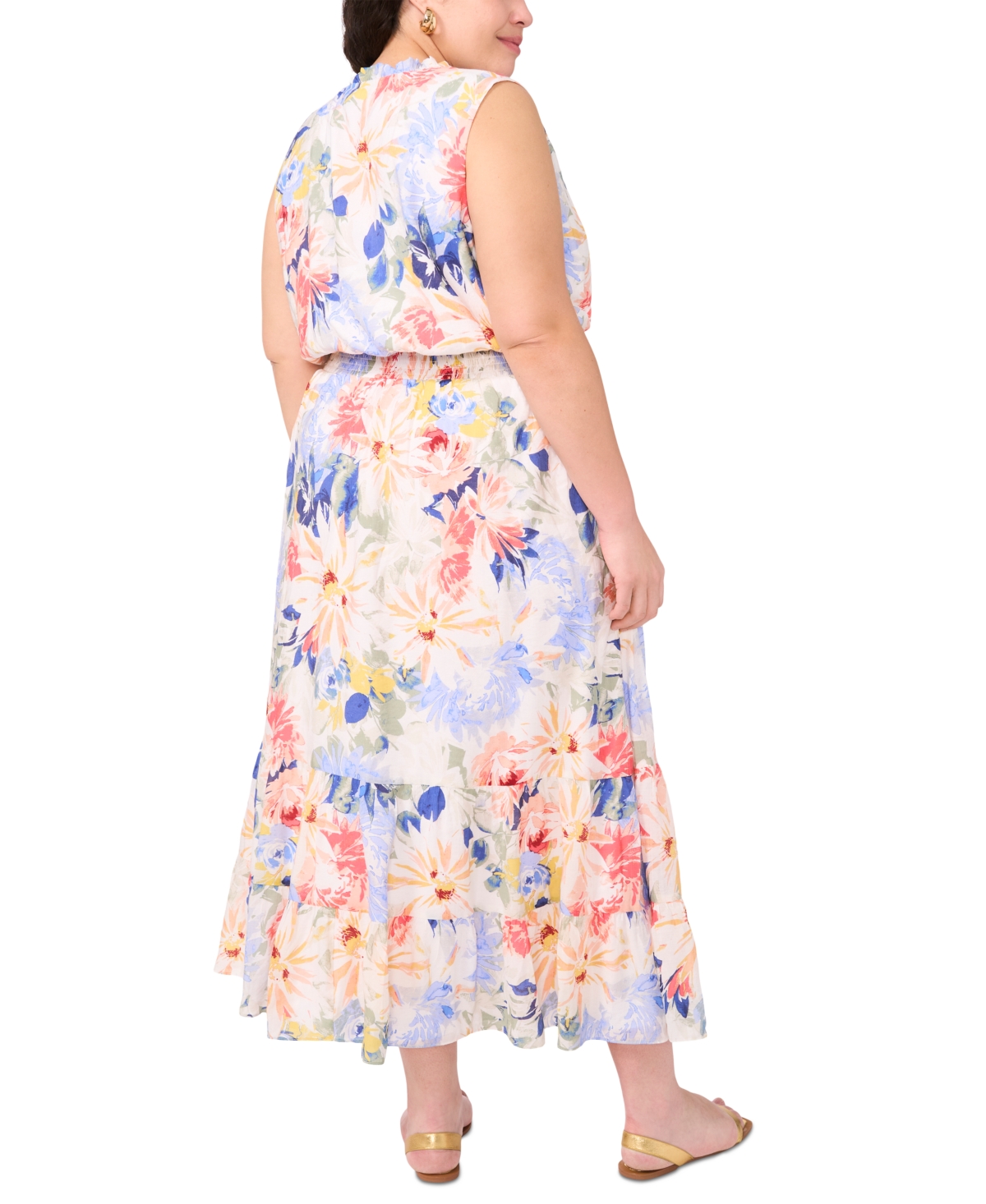 Vince Camuto Plus Size Split-neck Sleeveless Maxi Dress In Ultra White