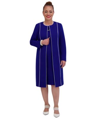 Kasper - Women's Piping-Trim Long Jacket, Regular & Plus Sizes