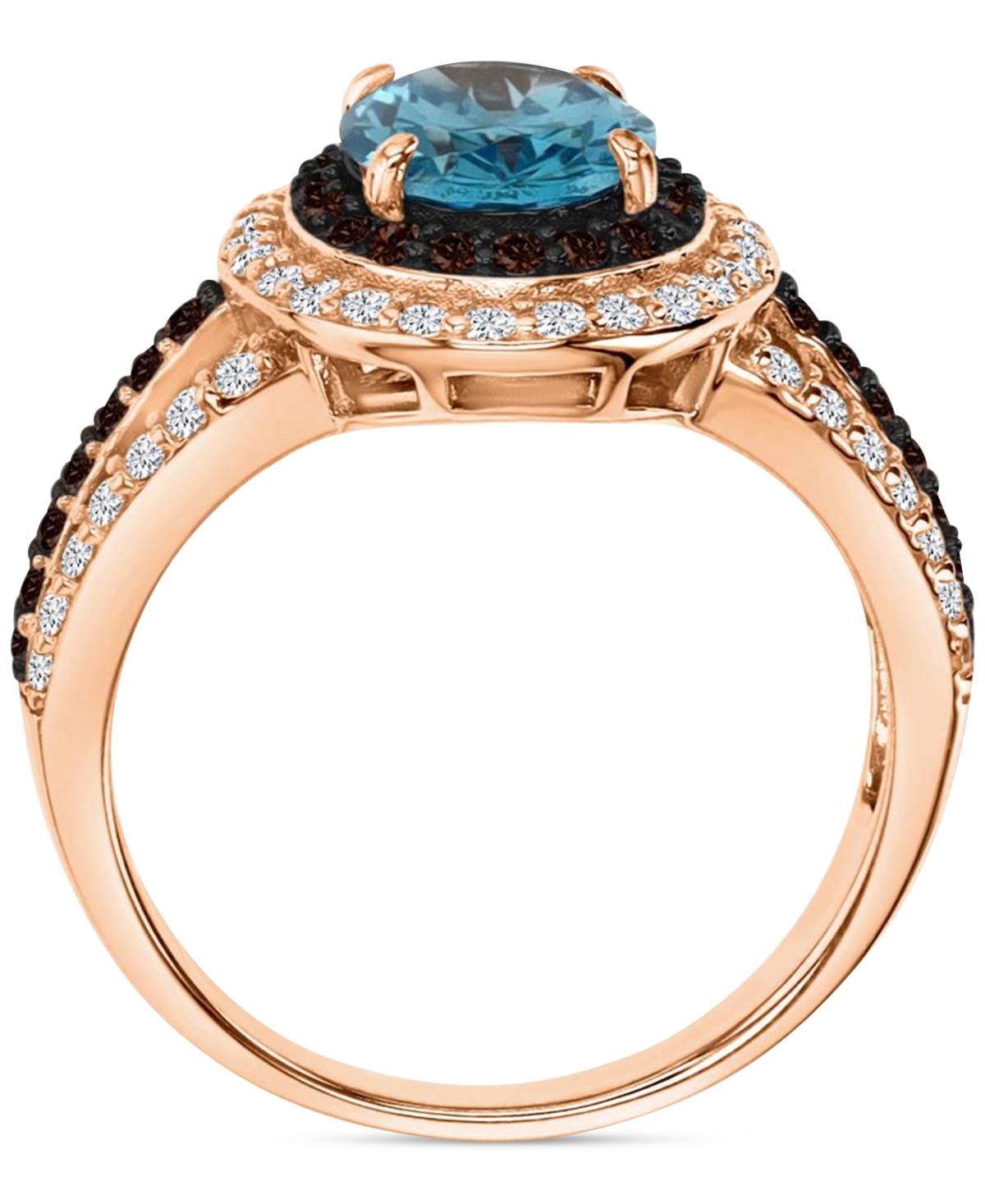 Macy's Blue, White, & Black Cubic Zirconia Halo Ring In 14k Rose Gold-plated Sterling Silver In Pink