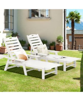 2PCS Patio Lounge Chair Chaise Adjustable Weatherproof HDPE Cup Holder
