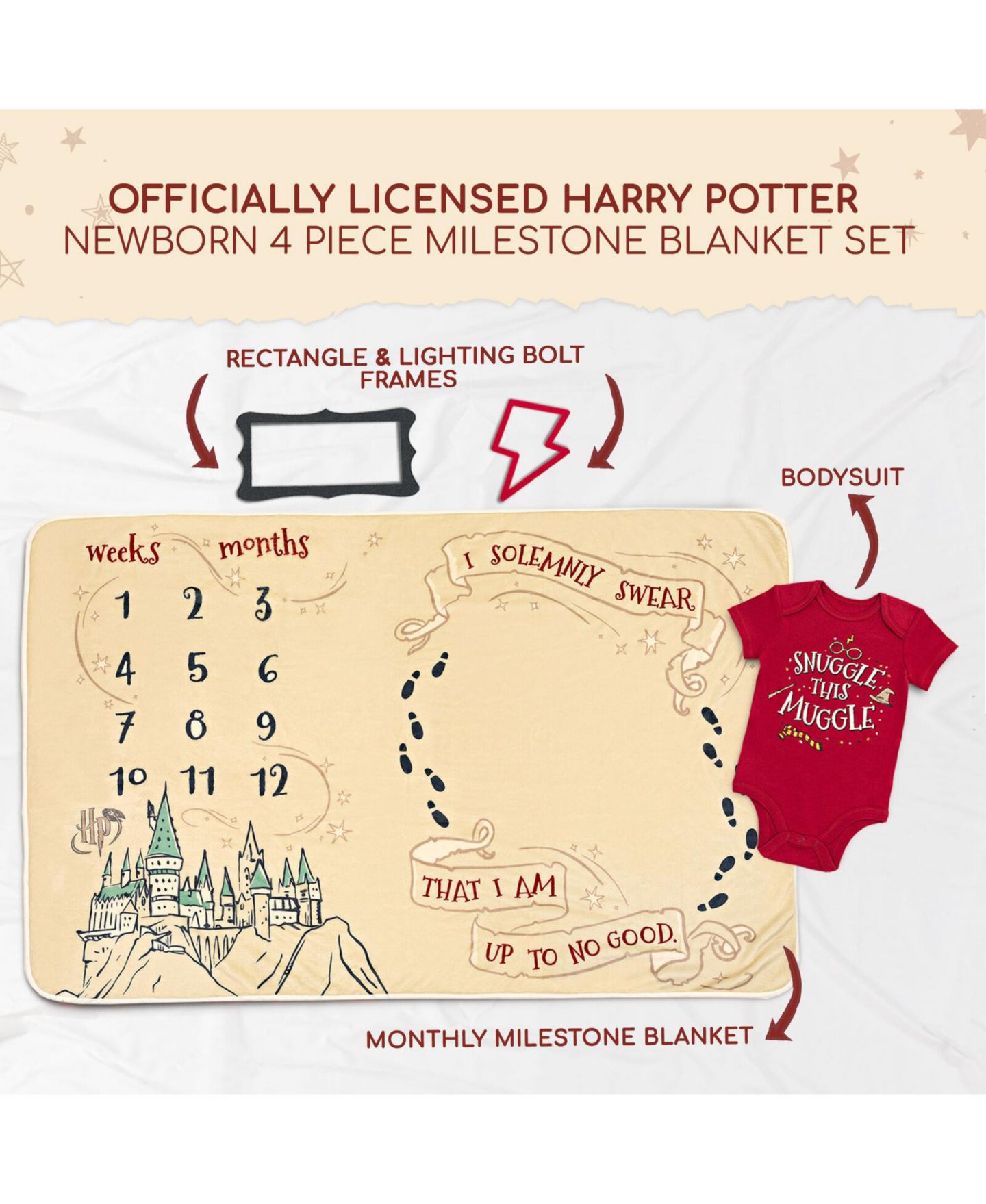 Боди Newborn, 4 предмета — Harry Potter, цвет: Тёмно-бордовый / Белый — фото 7