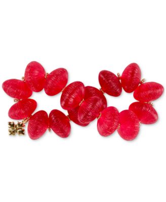 Gold-Tone Large Red Bead Stretch Bracelet