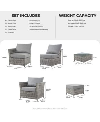 12 Pieces Outdoor Furniture Patio Sectional Sofa,No Assembly Required PE Wicker Conversation Sets with Armchairs,Ottomans and Coffee Table