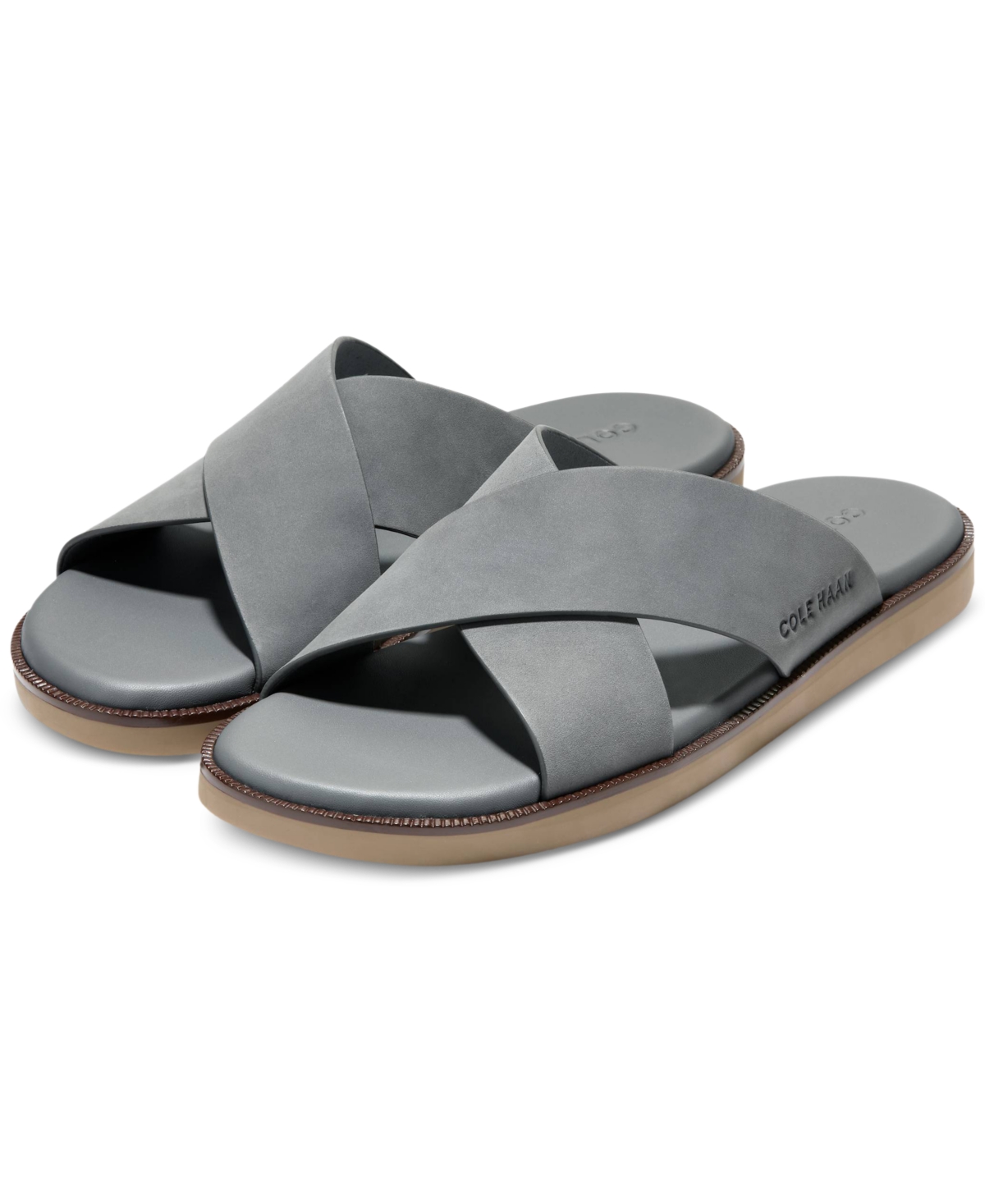 Cole Haan Men's Nantucket Cross Strap Slip-on Slide Sandals In Lava Smoke Nubuck