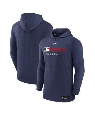 Nike - Men's Heather Navy Atlanta Braves Authentic Collection Tri-Blend Performance Pullover Hoodie