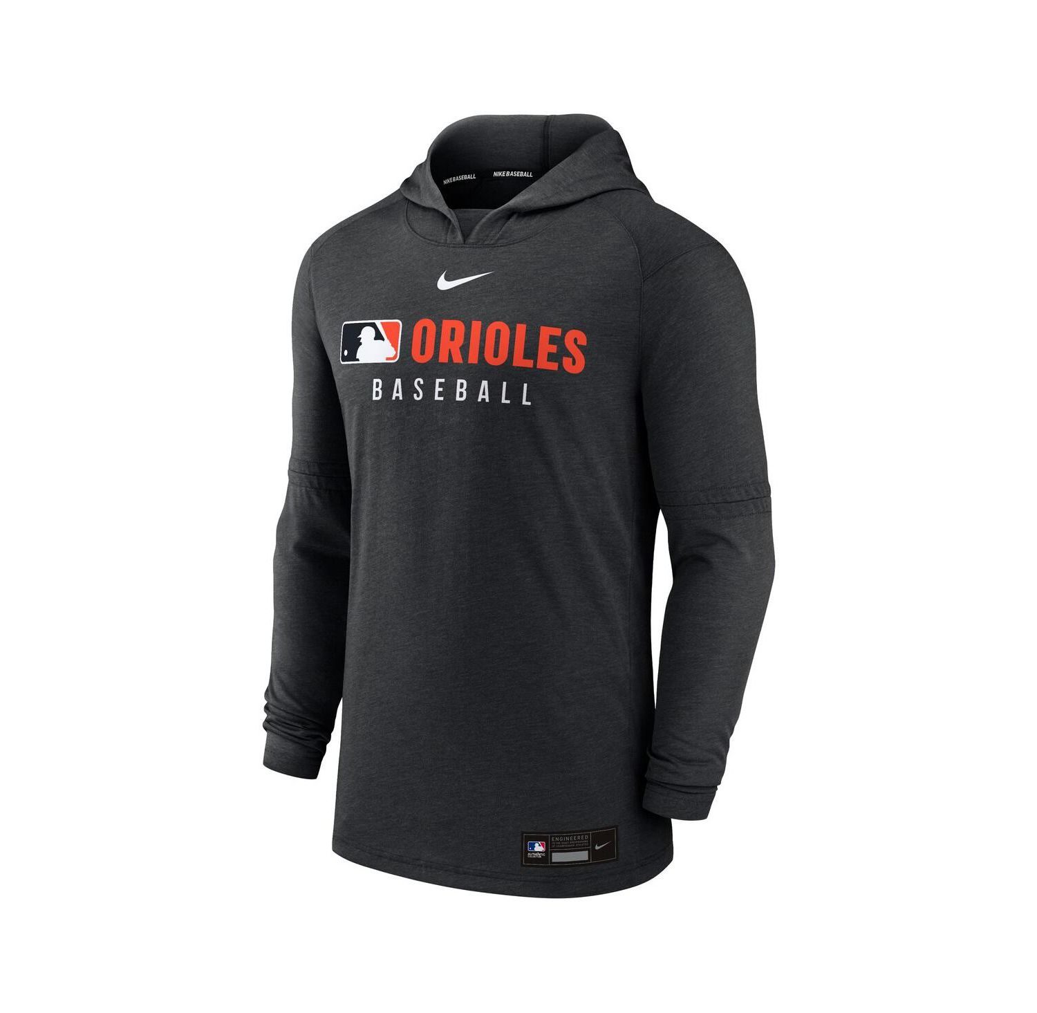 Men's Heather Black Baltimore Orioles Authentic Collection Tri-Blend Performance Pullover Hoodie