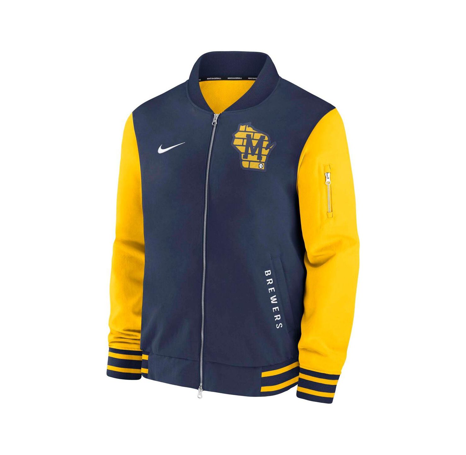 Men's Navy/Gold Milwaukee Brewers Authentic Collection Dugout Full-Zip Bomber Jacket