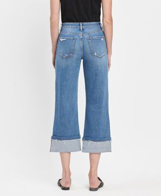 Women's High Rise Cuffed Wide Leg Jeans