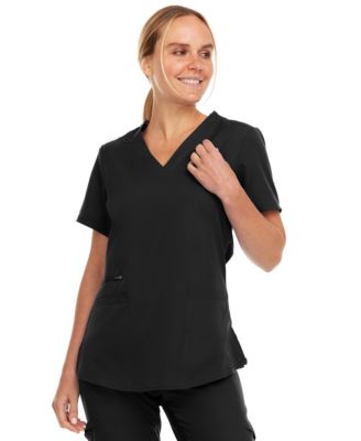 Women's Ruth 3-Pocket Multi Stitch V-Neck Scrub Top, Black