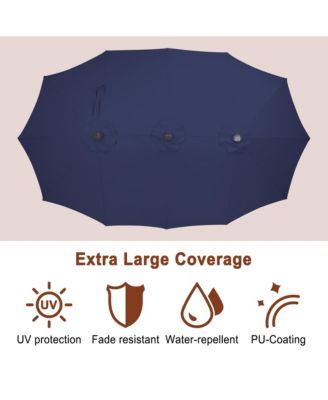 15 ft Solar LED Double Sided Twin Outdoor Patio Market Umbrella with Base Weight Included