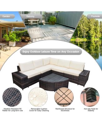 6PCS Rattan Furniture Sectional Sofa Set w/ Cushions