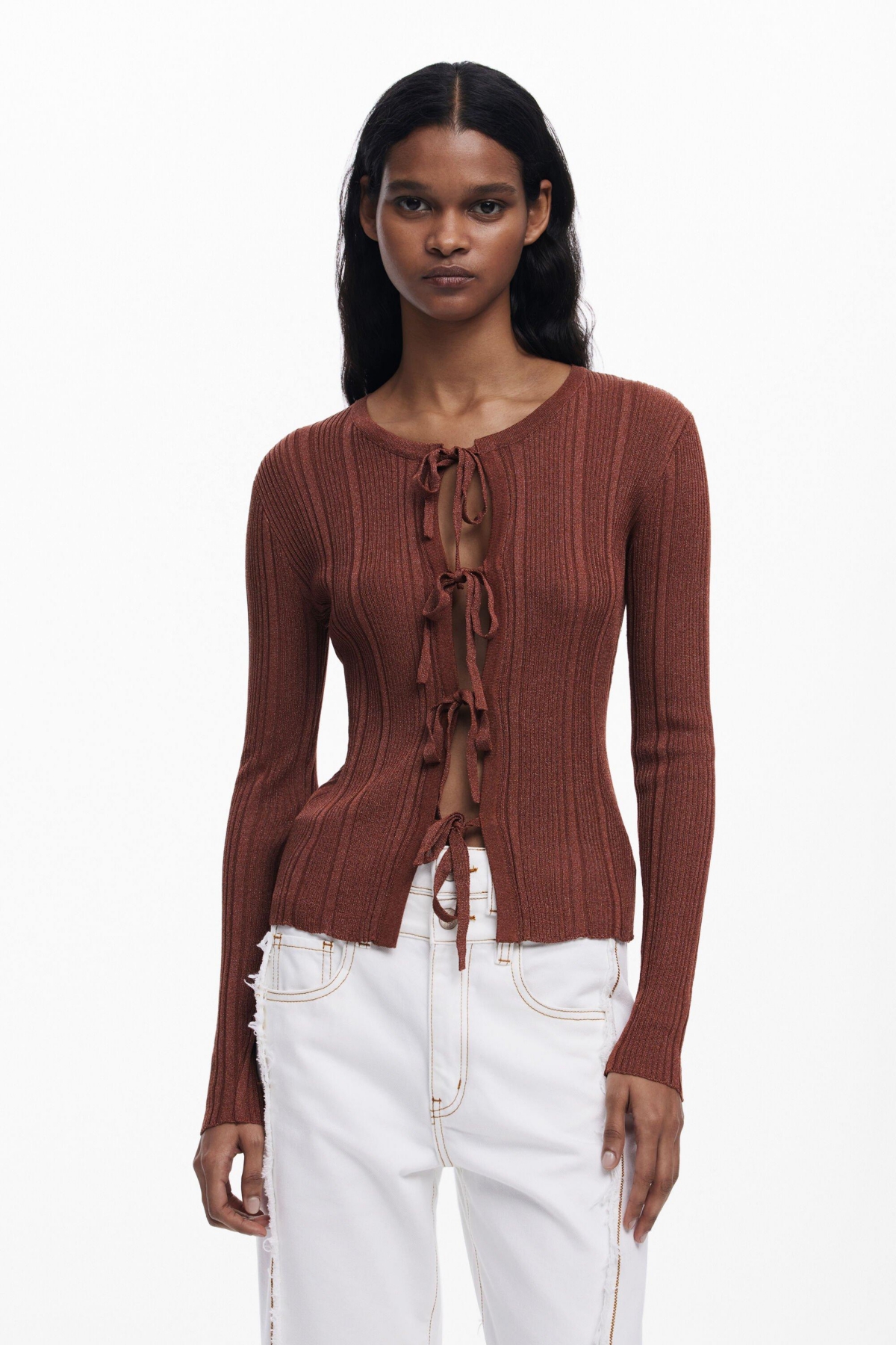 Desigual Women's Shiny Bow Cardigan In Brown