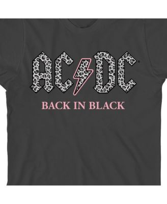 Girls Back In Black Gray Leopard Print Logo Crew Neck Short Sleeve Black