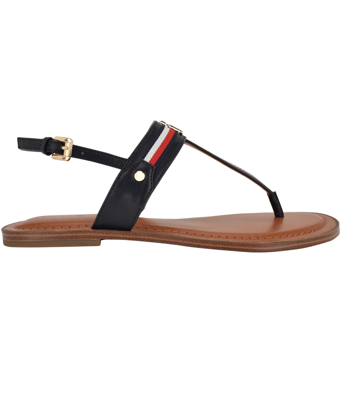 Shop Tommy Hilfiger Women's Gabry Signature Stripe T-strap Flat Sandals In Dark Blue