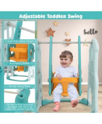 Toddler Slide and Swing Set  with Extra-long Slide Height Adjustable Swing Basketball Hoop and Climber