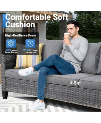 9 Piece Outdoor Patio Furniture with 3 Seat Sofa,All Weather Wicker Coversation Set with Swivel Rocking Chair,Balcony Sofa Set with Solar Nesting Tables and 54'' Fire Pit for Outside Porch Backyard Pool