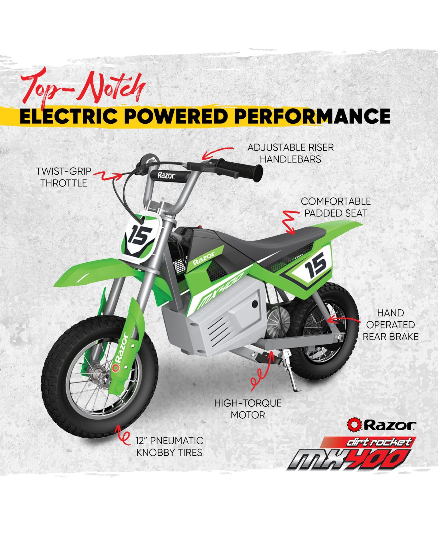 Детская игрушка Razor MX400 Dirt Rocket Electric Motocross Motorcycle, 140-Pound Capacity, Ages 13 & Up — фото 2