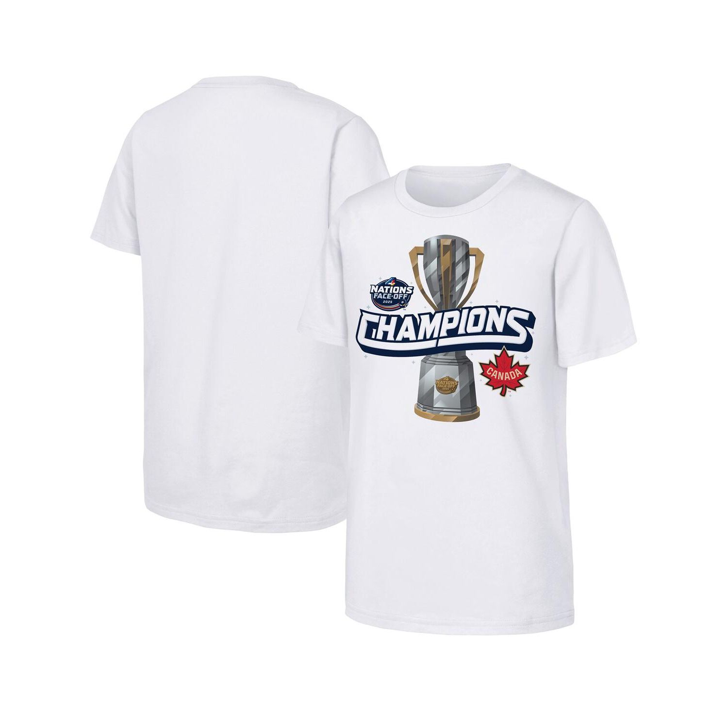 Big Boys and Girls White Canada 2025 4 Nations Face-Off Champions T-Shirt