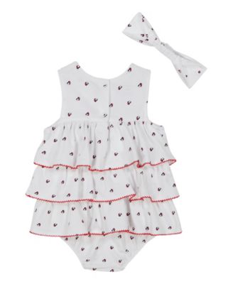 Baby Girls 2-Piece Logo Print Pique Sunsuit and Headband Set
