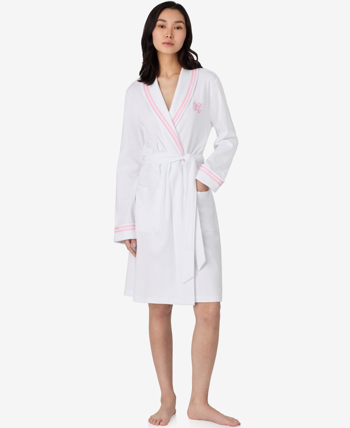 RALPH LAUREN WOMEN'S LONG SLEEVE SHAWL COLLAR SHORT ROBE 
