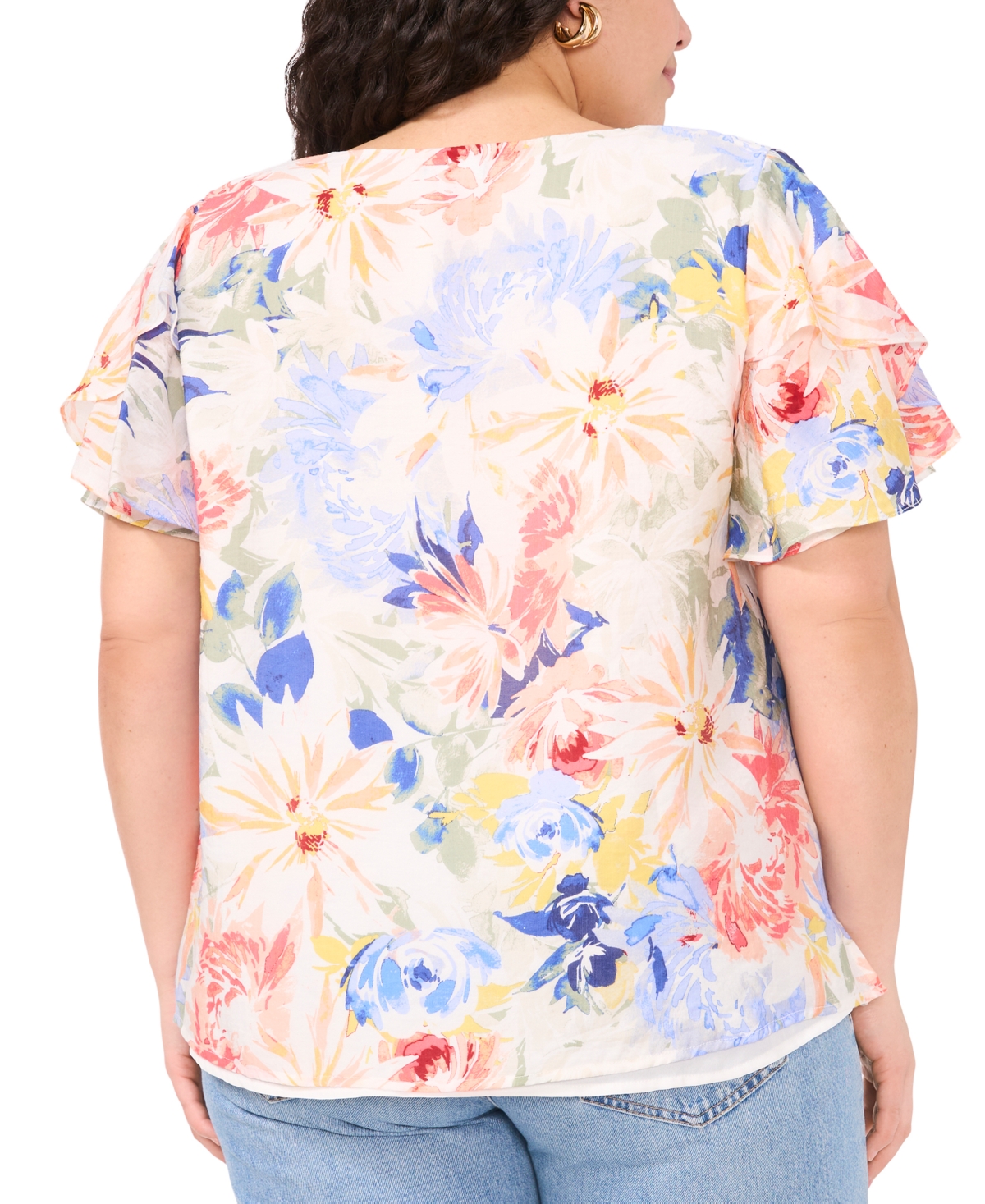 VINCE CAMUTO PLUS SIZE V-NECK TULIP-SLEEVE BLOUSE 