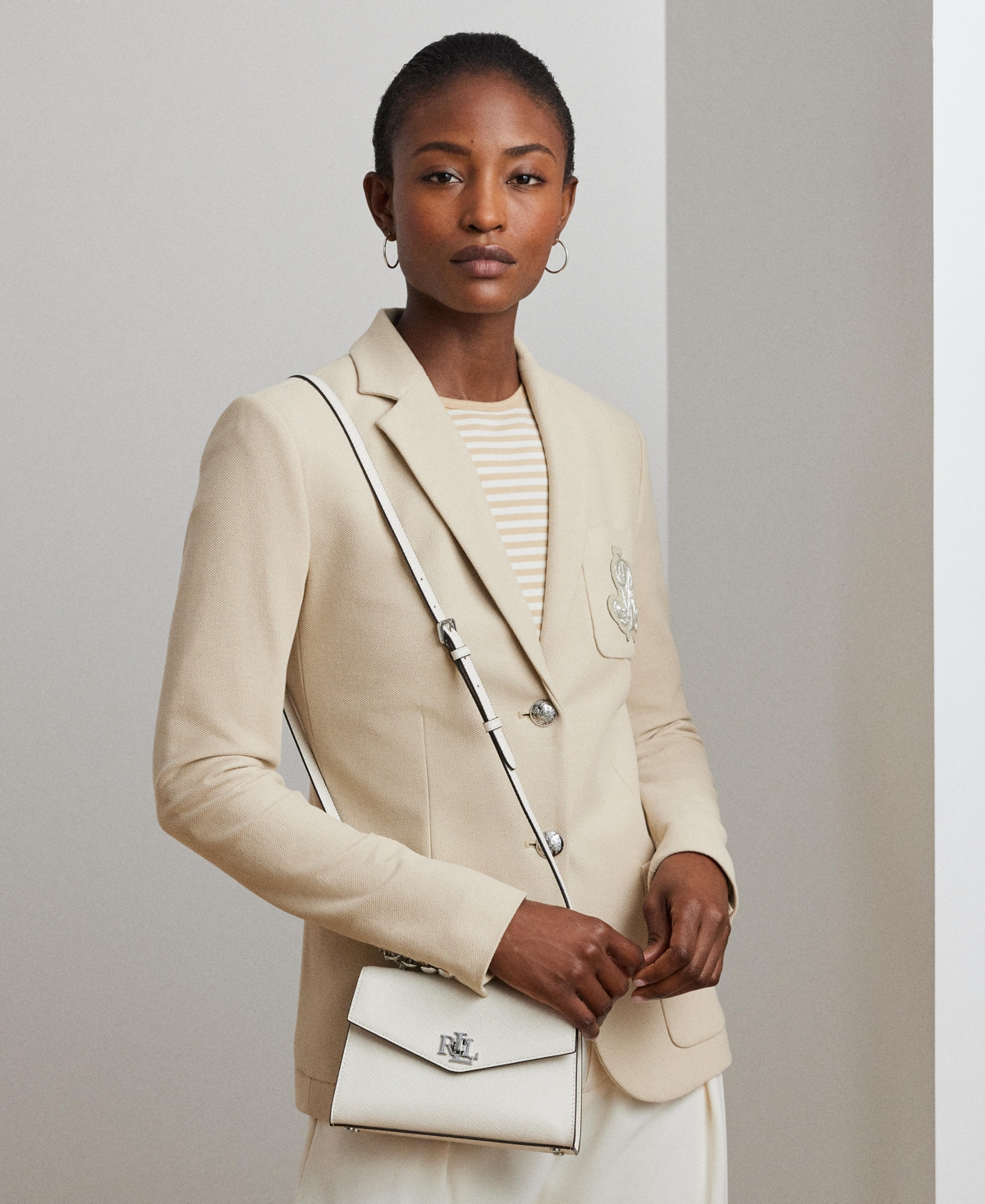 Ralph Lauren Farrah Crosshatch Leather Satchel In Soft White