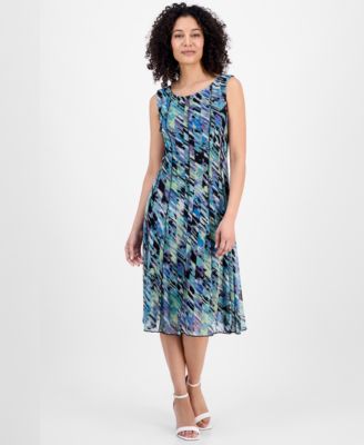 Connected - Petite Printed Mesh Sleeveless Midi Dress