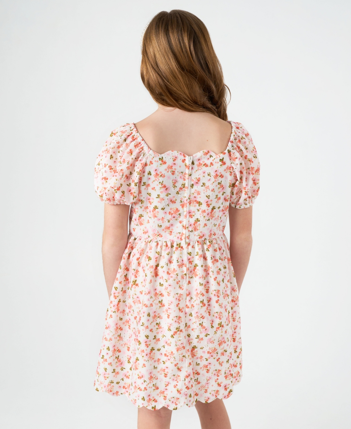 RARE EDITIONS BIG GIRLS FLORAL EYELET SCALLOPED HEM DRESS 